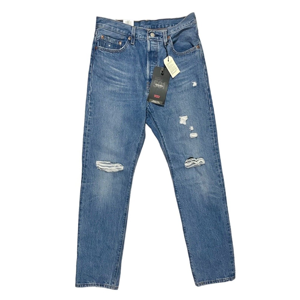 VTG Levis 501XX Big E Women 28x30 Blue Distressed Straight Leg Button Fly $108